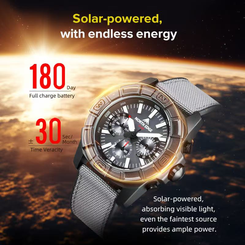 Solar Powered Watch - NORTH EDGE BLAZE Men Business Outdoor